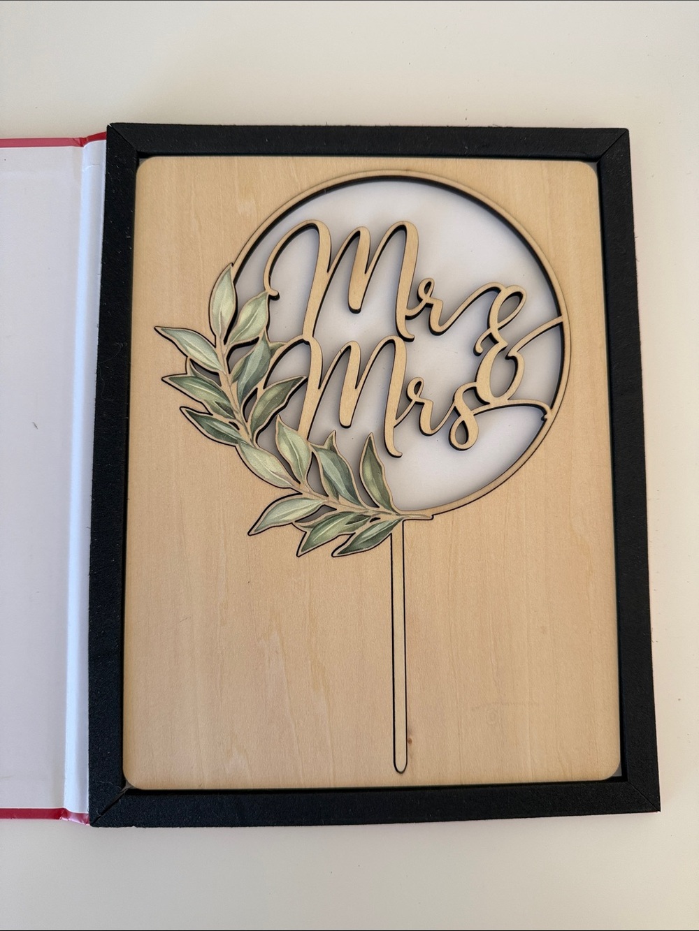 Mr. & Mrs. Beige and Green Wooden Cake Topper
